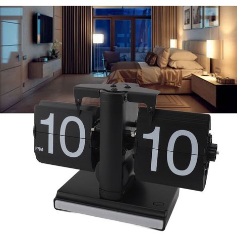 Retro-Digital-Klappuhr mit LED für den Schreibtisch – Gehäuse aus Edelstahl 304, PVC – Maße: 129 x 80 mm – Schwarz