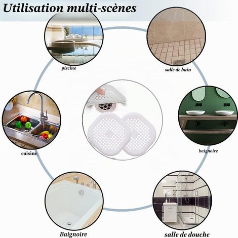2Pcs Protection de Drain de Silicone, Filtre Evier de Cuisine avec Ventouse, Filtre de Couverture de Drain de Baignoire, Filtre D'éVier de Cuisine Et Salle de Bain. (1/5)