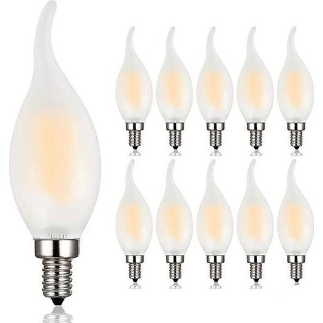 Ampoule LED E14 à Filament Dimmable, Lot de 10 Ampoules Flamme, 4 Watts Consommés Equivalence Incandescence 40W, 2700K Blanc Chaud et 400LM, Angle de Faisceau 360° [Classe énergétique A+] (1/5)