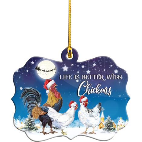 Pendentif poulet avec chapeau de Noël, décorations à suspendre au sapin de Noël, à accrocher aux portes et fenêtres (1/5)