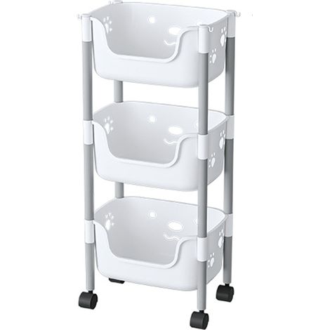 Chariot de Rangement 3 Niveaux en PP Blanc Gris Ourson avec Roues pour Cuisine Chambre Enfant (1/5)