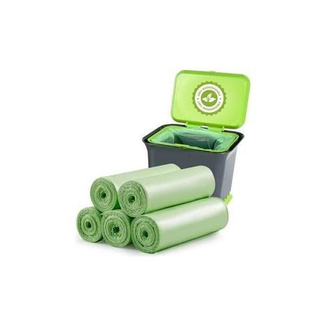 100 sacs poubelle biodégradables et compostables de 20 litres d'épaisseur, pour déchets alimentaires, ménagers, de cuisine, de bureau, de jardin et pour animaux domestiques. (1/5)