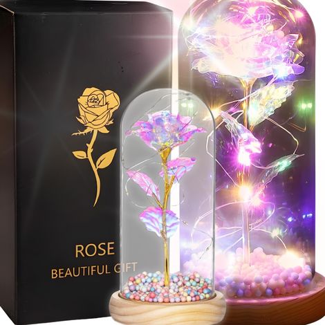 Rosa eterna luminosa in vetro, LED colorati a batteria, regalo per il 18° compleanno o matrimonio. (1/5)