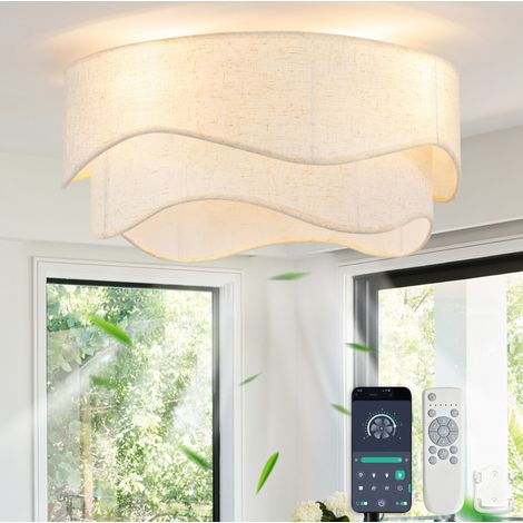 Plafoniera ventilatore 50x24 cm in tessuto e metallo bianco con app e telecomando – MEUBLIV (1/5)