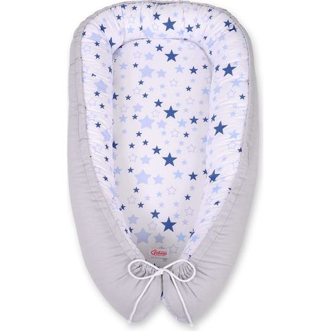 Coccolone per neonati, double-face, box, fasciatoio, Premium BOBONO - stelle bianche e blu (1/5)