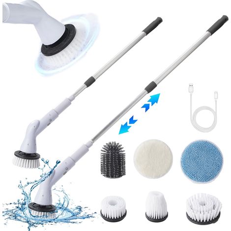 Brosse Rotative Electrique - 6 Têtes Interchangeables - Manche Réglable 95 Cm - Batterie 1500 Maha - Usage Multisurface Salle De Bain Carrelage Sol (1/5)