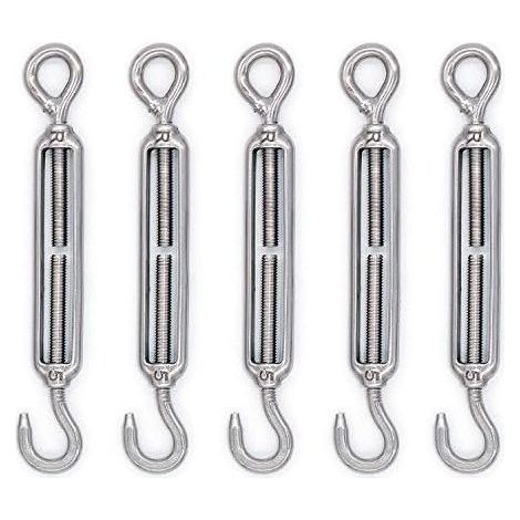 Tendeur Cable Crochet M5 (Crochet et Oeil), Tendeur Fil Acier/Tendeur Cable INOX en Acier Inoxydable 304 pour Fil a Linge, Cable Acier, Corde Acier - Lot De 5 (1/5)