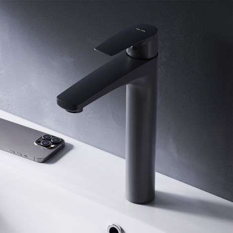 AM.PM Waschtischarmatur Hoch Schwarz Wasserhahn Bad Waschbecken Armatur Einhebelmischer Badarmatur Mischbatterie für Badezimmer Aufsatzwaschbecken (1/5)
