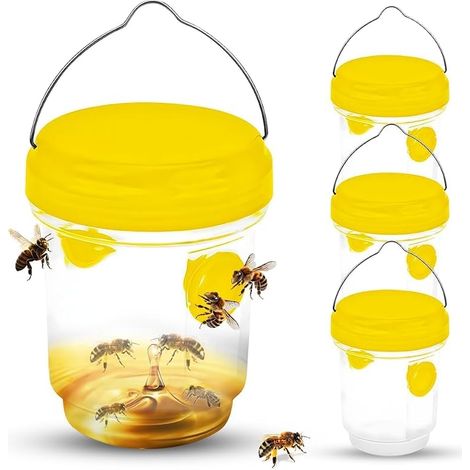 Piege a Guepes Exterieur, Piège à Frelons à Suspendre Attrape Insectes Répulsif à Guêpes en Plastique Piège Écologique pour Piege Moustique, Mouche, Moucheron (4 Pièces-Jaune) (1/5)
