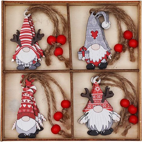 Décorations de Noël, 12 pièces pendentif arbre de Noël coloré poupée sans visage breloques mignonnes ornements de vacances à suspendre styles de couple nains de Noël artisanat en bois décoration de fê (1/5)