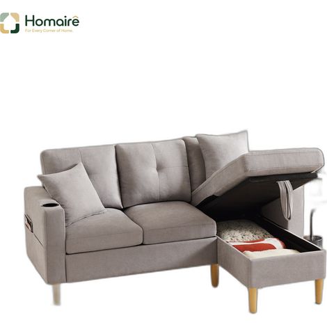 Canapé en tissu gris avec rangement 175 x 129 x 90 cm HOMAIRE (1/5)