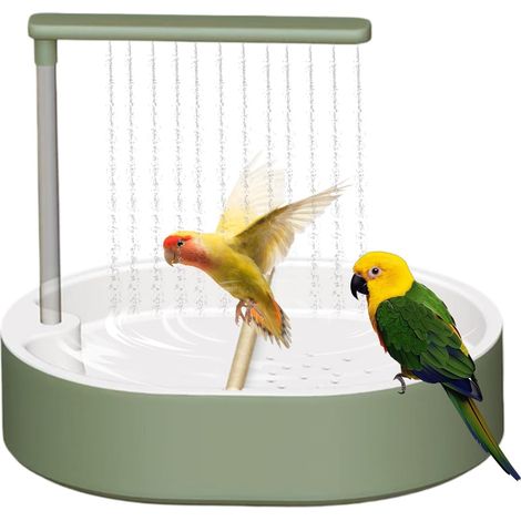 1 Douche Pour Oiseaux Circulation Automatique 31,8x25cm Pompe USB Silencieuse Perchoirs Hêtre Cage Perruches