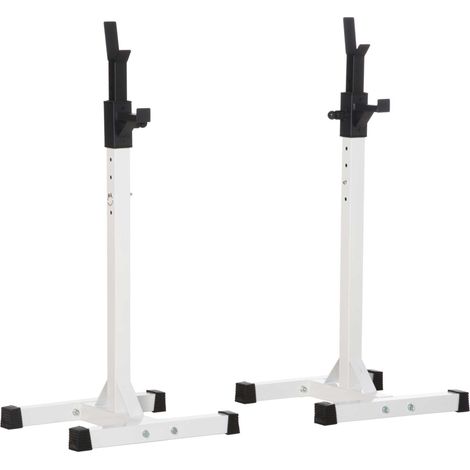 Support de barre pour musculation réglable, lot de 2, hauteur 105 à 160 cm, acier blanc avec patins en caoutchouc, charge max 150 kg, CHICFURN (1/5)