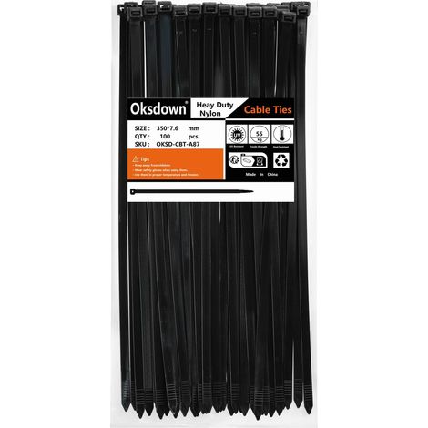 350 mm x 7,6 mm Collier de Serrage Plastique Noir Serre Câbles Longs Ultra Solides Résistant aux UV Attache Câble Lot de 100 Pièces (1/5)