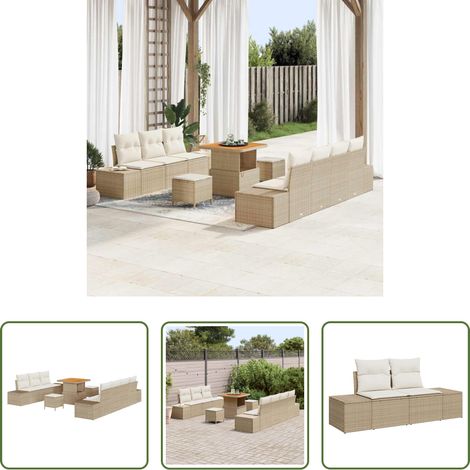 vidaXL Canapé terrasse - Ensemble de canapé de jardin 10 pcs Beige polyrotin (1/5)