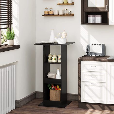 WOLTU Bartisch Bistrotisch Stehtisch Küchentisch Tresentisch Thekentisch, eckiger Tisch mit 3 Regalfächern, für Bar Küche Wohnzimmer, aus Holzwerkstoff, Tischhöhe 112 cm, Schwarz (1/4)
