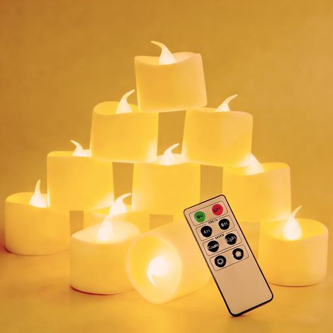Lot de 12 Bougies LED Sans Flamme avec Minuteur, Bougie Chauffe Plat LED avec télécommande,Bougies LED Bougies, minuterie 4/8 h pour fête, Halloween, Noël, décoration d'intérieur (1/5)