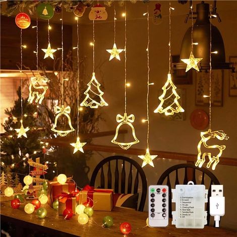 Rideau Lumineux de Noël, 3.5M 8 Modes Guirlandes Lumineuse Fenêtre, 120 LED Noël Fenêtre Lumineux Étoile IP44 pour Exterieur Interieur Chambre Fenetre Mariage Noel Déco (Étoile Renne) (1/5)