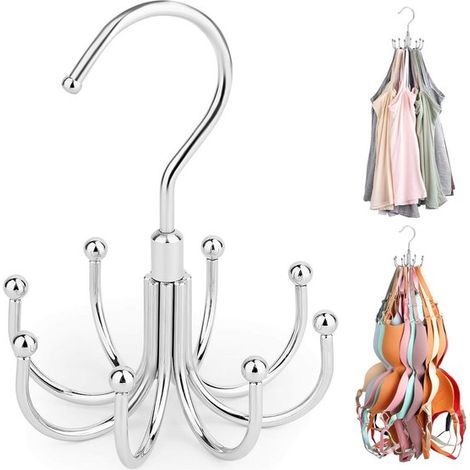 Appendiabiti girevole per reggiseni, può contenere fino a 8 reggiseni sportivi, realizzato in metallo, salvaspazio, nero. (1/5)