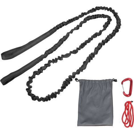 Corde de remorquage vélo élastique robuste avec boucles alliage, absorption chocs, noir, pour assistance cyclisme. (1/5)