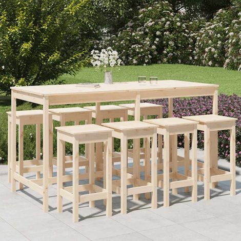 vidaXL Set Bar da Giardino 9 pz in Legno Massello di Pino