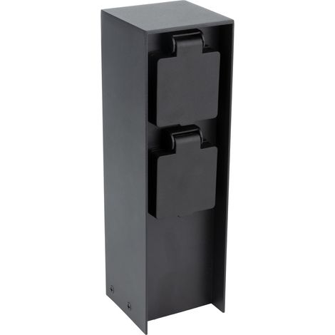 Zenitech – Borne de jardin à fixer 2x16A IP44 – Aluminium noir – Boîtier étanche – 3600W – Intensité 16A – Prise de courant complète