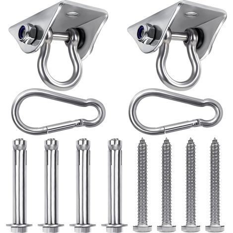 Crochet Plafond Suspension Robuste (Lot de 2),Crochet de Plafond Rotatif en Acier Inoxydable avec Vis (Béton/Bois),Charge de 400 kg pour Chaise, Hamac, Balançoires et Sac de Frappe (1/4)