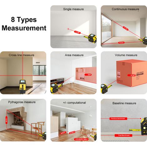 Mètre ruban laser 4‑en‑1 : ruban 5 m, laser 40 m, ligne laser, angle 2 axes. Écran LCD, Pythagore, surface, volume, unités Ft/pouce/M, pour menuiserie et chantier (1/5)