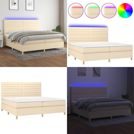 Sommier à lattes de lit et matelas et LED Crème 200x200cm Tissu - Sommier Tapissier - Lit Plateforme - Lit Avec Led - Matelas À Ressorts Ensachés - Têted Lit Ajustable - Home & Living (1/5)