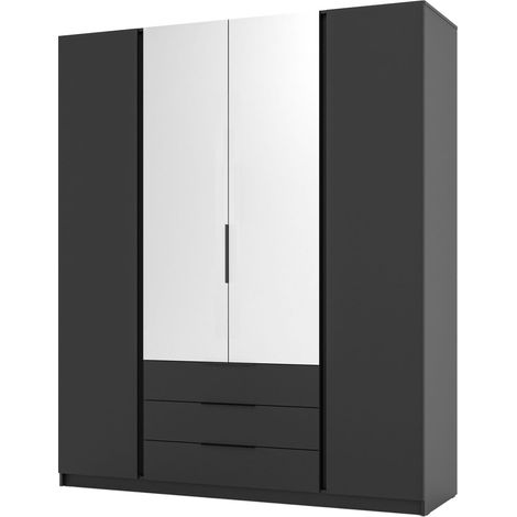 Selsey Kaja - Kleiderschrank 4-türig mit Spiegel & 3 Schubladen, 200 cm, schwarz (1/4)