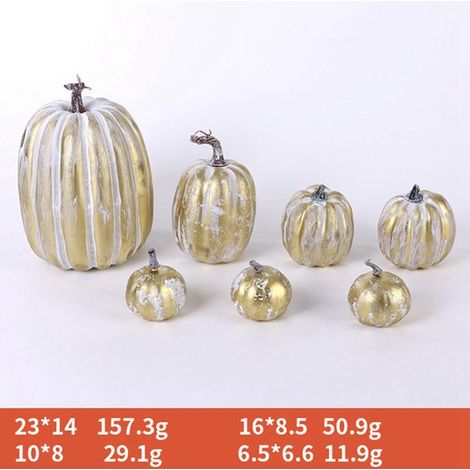 1 lot. Couleur : Or et blanc. Matière : Mousse. Citrouille artificielle. Modèle de citrouille blanche et jaune pour Halloween. (1/5)