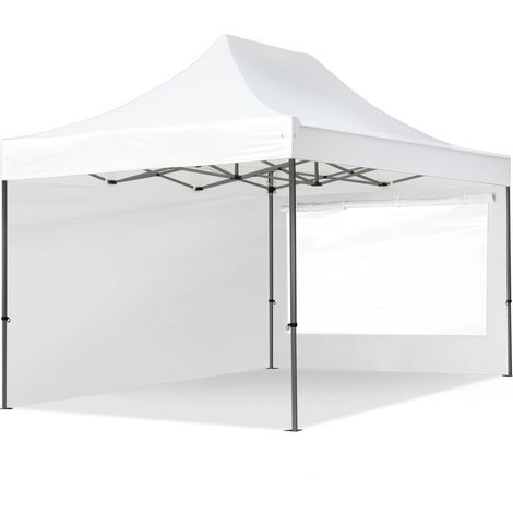 3x4.5m Pop Up Gazebo PREMIUM Steel 40 mm, incl. Sidewalls with Panorama Windows, white High Performance Polyester approx. 350g/m²