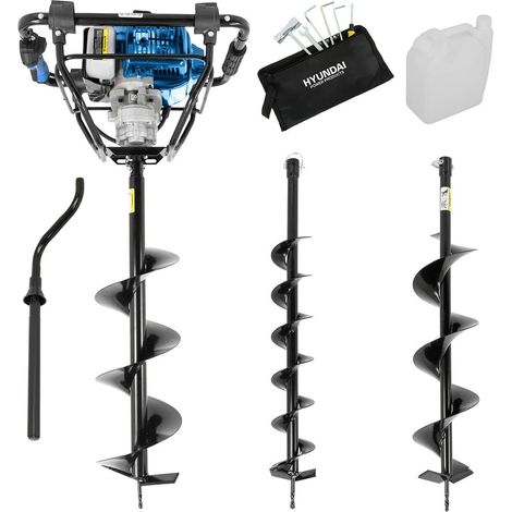 Hyundai Tarière Thermique Essence 56 cm3 avec Frein de Sécurité - 3 Forets 100/150/200 mm (1/5)