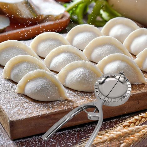 Machine à raviolis et presse 2 en 1 en acier inoxydable 304, coupe-pâte multifonctionnel et moule à raviolis, convient pour les rouleaux farcis à la viande, les raviolis, les wontons, long manche, out (1/5)