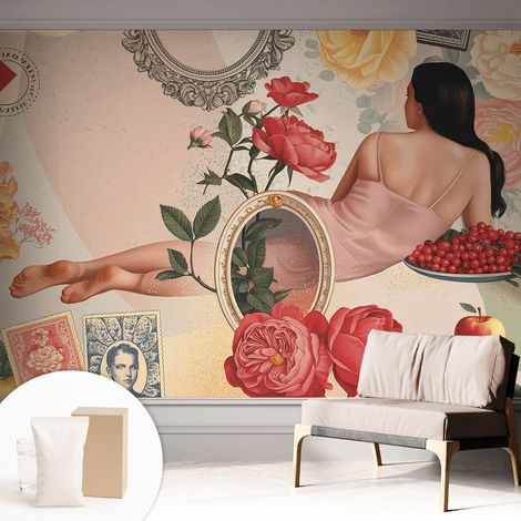 Tapete Vliestapete mit Kleber - Wanddekoration Wohnzimmer - Tapete Schlafzimmer Blumeneleganz 312x219 cm (1/5)