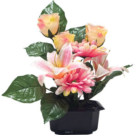 Vasque Carrée de Gerberas fleurs artificielles pour le cimetière H 28 cm Lg 25 cm Rose pâle - couleur: Rose pâle