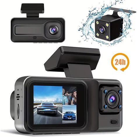 Auto-Rückfahrkamera, 3-Kanal-Dash-Kamera für Autos, Black Box 1080P-Videorekorder, Rückfahrkamera für Fahrzeug-DVR, Autozubehör, Auto-Rückfahrkamera (keine TF-Karte)