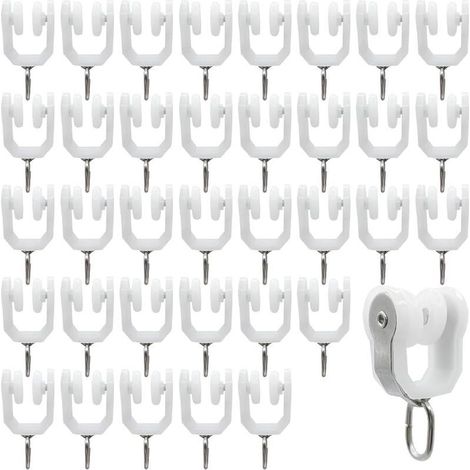 36 pièces Rouleaux de Rail de Rideau Rail Extérieur Crochet de Rideau Rail Glisseur Rail,Rideau Poulie à Rideaux en plastique (Blanc) (1/5)