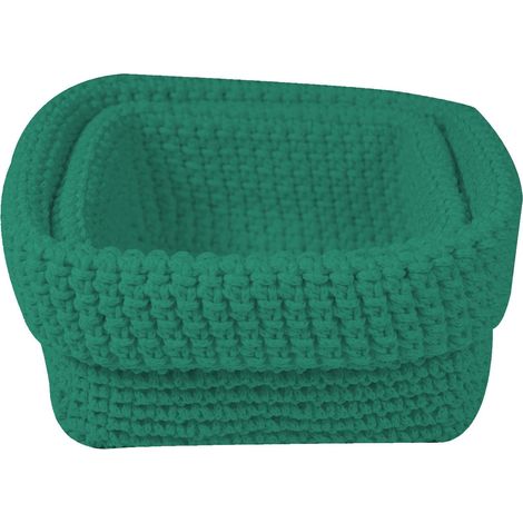 Woven Cotton Crochet Storage Baskets Boho Nesting Organiser Set 2 - Green