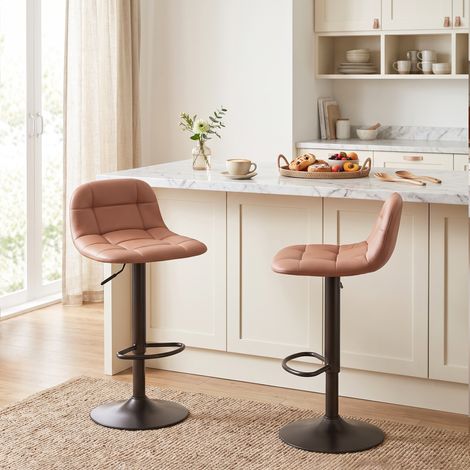 Lot de 2 Tabourets de Bar en Cuir PU, Rétro-Industriel, Hauteur Réglable, Pivotant 360°, 40x41,5x76-98cm, Marron Foncé (1/5)