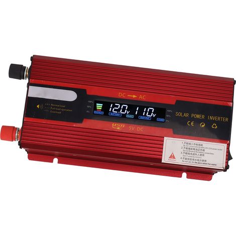 Convertisseur de voiture multifonctionnel 4000 W 12 V/24 V vers 110 V avec écran LCD rouge et protection intégrée (1/5)