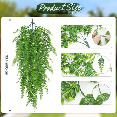 Fougère artificielle suspendue - Fausses feuilles de lierre pour décoration intérieure et extérieure, feuillage vert artificiel pour salon, cuisine, balcon, jardin, chambre, style champêtre (1/4)