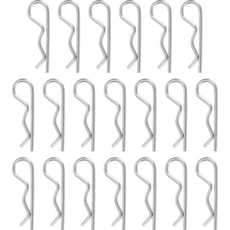 QUARKZMAN 20 Pcs Goupille D'Attelage, 2.5mm x 50mm R Clips 304 Acier Inoxydable Goupille De Retenue Épingle À Cheveux Kit Assortiment Goupilles Tracteurs Goupille D'Attelage, Argent (1/5)