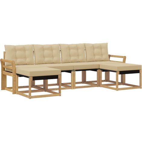 Conjunto de sofás de exterior con cojín 6 pcs y Beige vidaXL