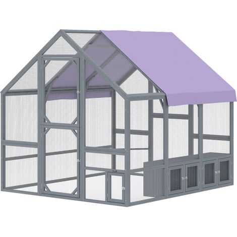 Poulailler en bois avec tissu résistant aux intempéries, 2 pondoirs, 2 grilles de perchoir, pour 8-10 poules, gris foncé, 211 x 186,5 x 185,5 cm (1/5)