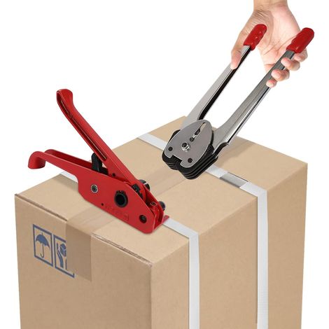 Kit de cerclage manuel, emballage de palette, gaine de sangle de cerclage avec tendeur de cerclage, ruban d'emballage en rouleau et joint métallique, ruban d'emballage (1/5)