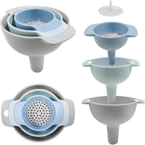 Imbuto da cucina, imbuto, imbuti - Set di 4 imbuti da cucina in plastica con filtro, imbuti impilabili per trasferire alimenti liquidi, olio, polveri e ingredienti secchi - (1/5)