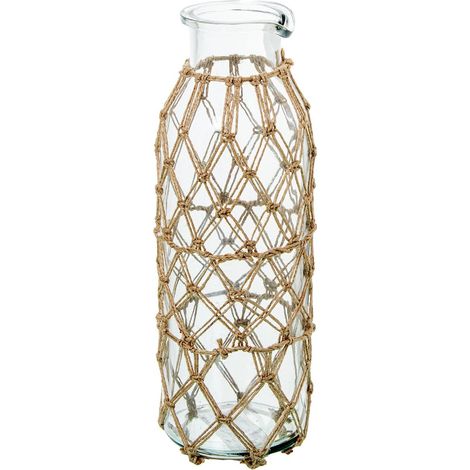 Vase Bouteille en Verre avec Corde Transparente et Naturelle 8 x 8 x 25 cm (1/4)