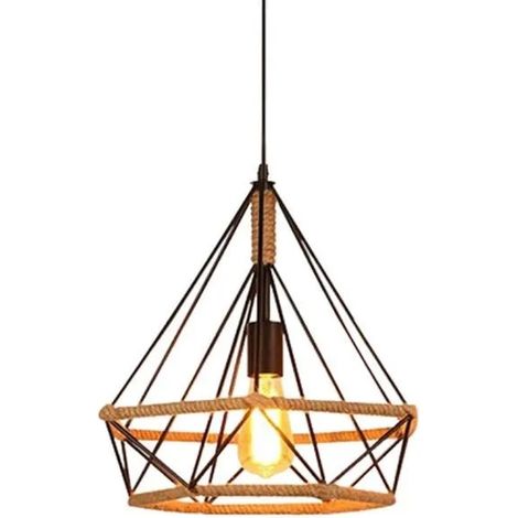 iDEUG Lampe à Suspension Vintage,Lustres en corde de chanvre Rétro,Suspension Industrielle,Suspension en forme de diamant (1/4)