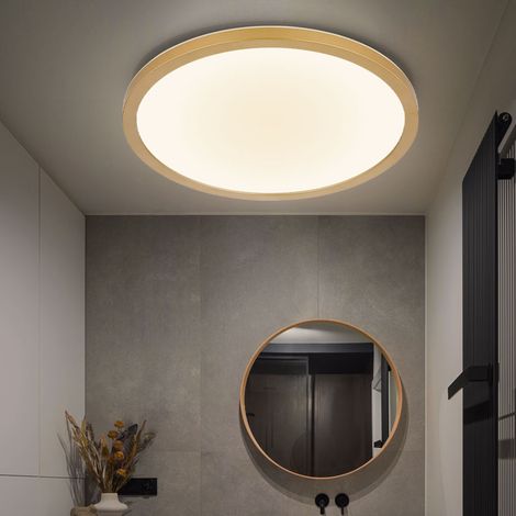 Plafonnier salle de bain lampe de salon Plafonnier moderne rétroéclairage LED, IP44, laiton opale, 1x LED 24W 2300lm 3000K blanc chaud, DxH 42x2,5 cm